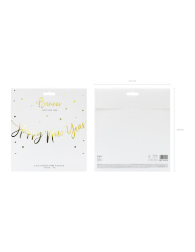 Baner Happy New Year, złoty, 66x18cm