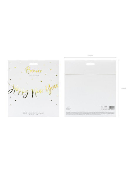 Baner Happy New Year, złoty, 66x18cm