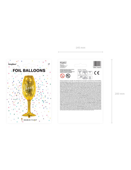 Balon foliowy Kieliszek, 28x80cm, złoty