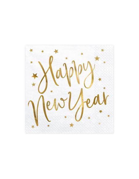 Serwetki Happy New Year, biały, 33x33cm (1 op. / 20 szt.)