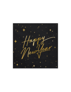 Serwetki Happy New Year, czarny, 33x33cm (1 op. / 20 szt.)