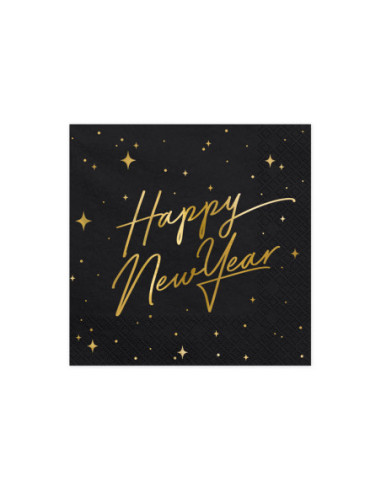 Serwetki Happy New Year, czarny, 33x33cm (1 op. / 20 szt.)