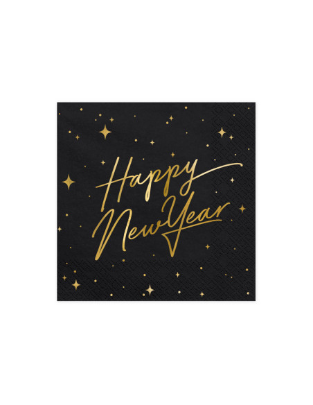 Serwetki Happy New Year, czarny, 33x33cm (1 op. / 20 szt.)