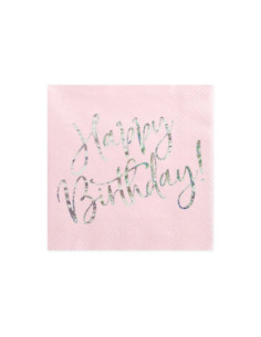 Serwetki Happy Birthday, jasny pudrowy róż, 33x33cm (1 op. / 20 szt.)