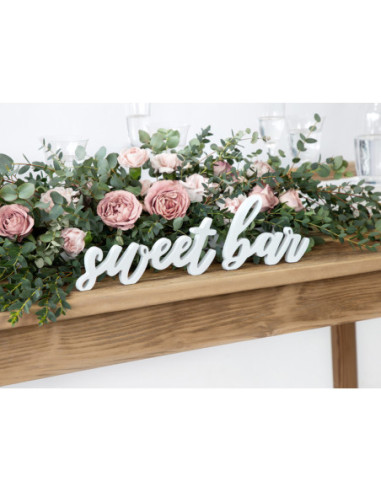 Drewniany napis Sweet bar, biały, 37x10cm