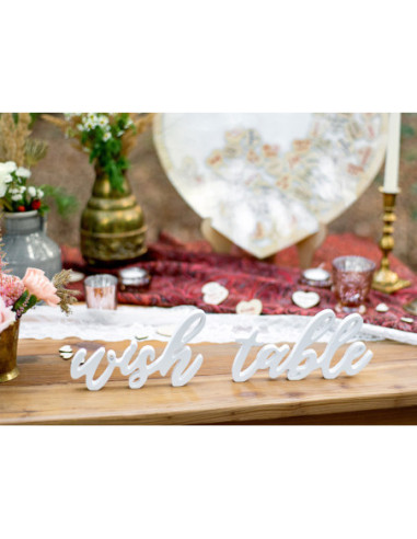 Drewniany napis Wish table, biały, 40x10cm