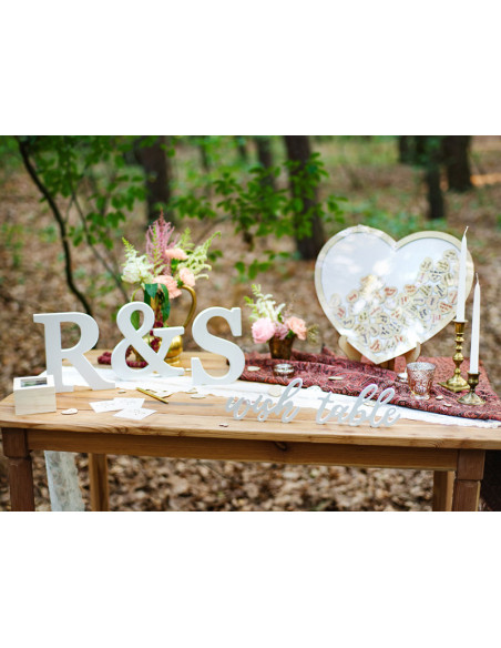 Drewniany napis Wish table, biały, 40x10cm