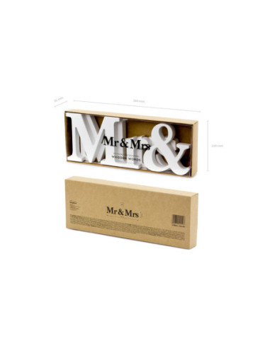 Drewniany napis Mr & Mrs, biały, 50x9,5cm