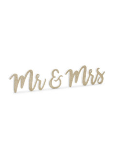 Drewniany napis Mr & Mrs, złoty, 50x10cm