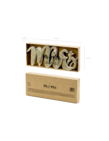 Drewniany napis Mr & Mrs, złoty, 50x10cm