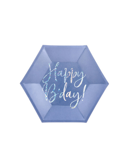 Talerzyki Happy B'day!, granatowy, 20cm (1 op. / 6 szt.)