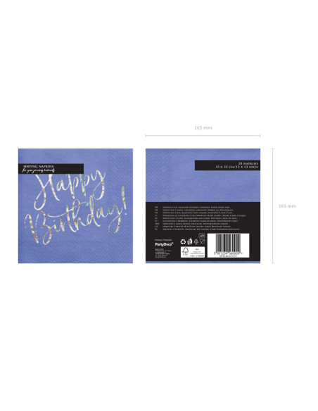 Serwetki Happy Birthday, granatowy, 33x33cm (1 op. / 20 szt.)