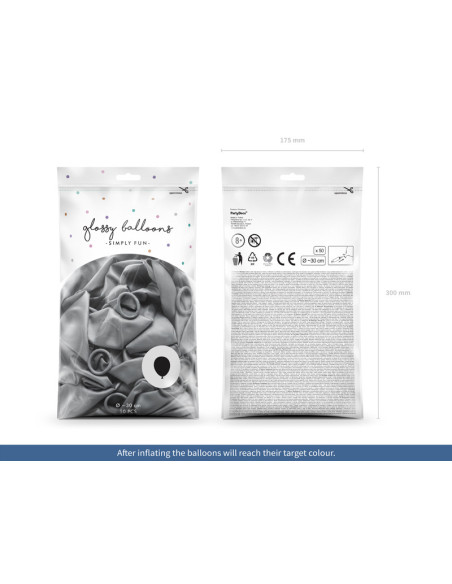 Balony Glossy 30cm, srebrny (1 op. / 50 szt.)