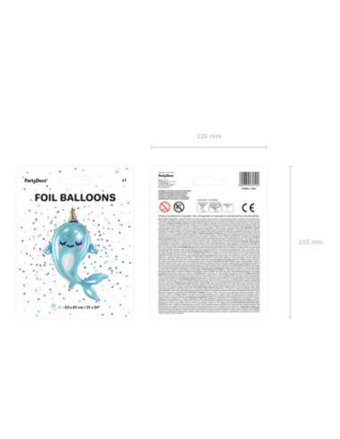Balon foliowy Narwal, 53x87cm, mix