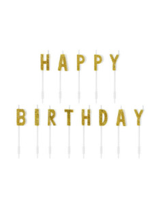 Świeczki urodzinowe Happy Birthday, złoty, 2,5cm (1 op. / 13 szt.)