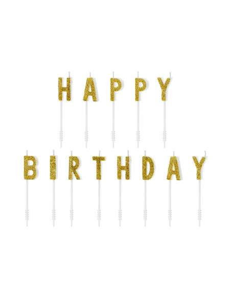 Świeczki urodzinowe Happy Birthday, złoty, 2,5cm (1 op. / 13 szt.)