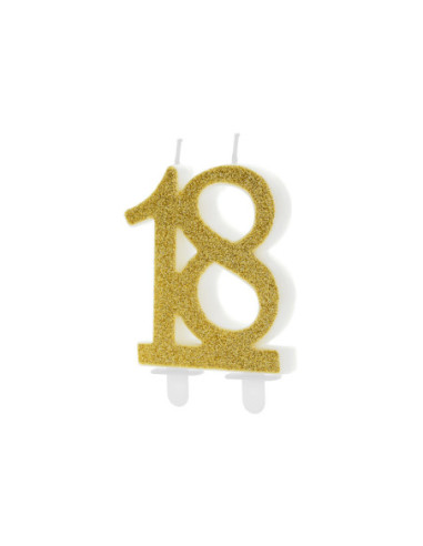 Świeczka urodzinowa liczba 18, złoty, 7.5cm