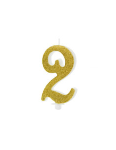 Świeczka urodzinowa Cyferka 2, złoty, 10cm