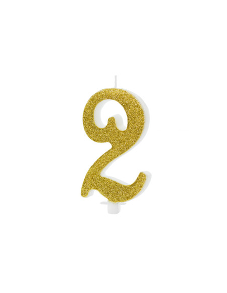 Świeczka urodzinowa Cyferka 2, złoty, 10cm