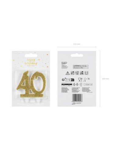 Świeczka urodzinowa liczba 40, złoty 7.5cm