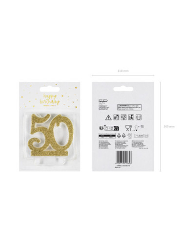 Świeczka urodzinowa liczba 50, złoty 7.5cm