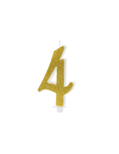 Świeczka urodzinowa Cyferka 4, złoty, 10cm