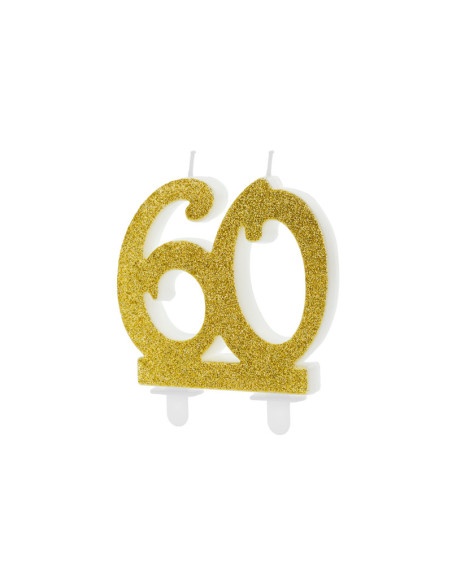 Świeczka urodzinowa liczba 60, złoty 7.5cm