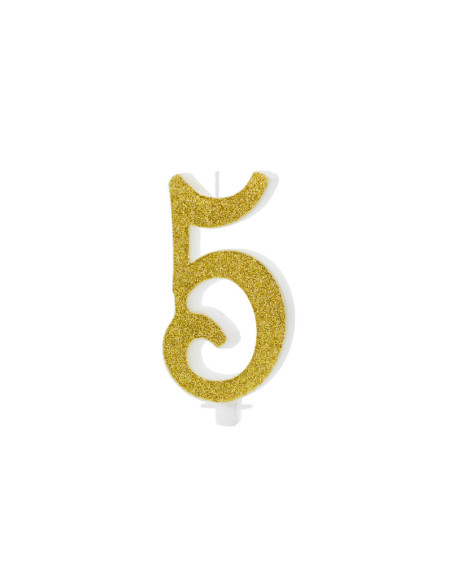 Świeczka urodzinowa Cyferka 5, złoty, 10cm