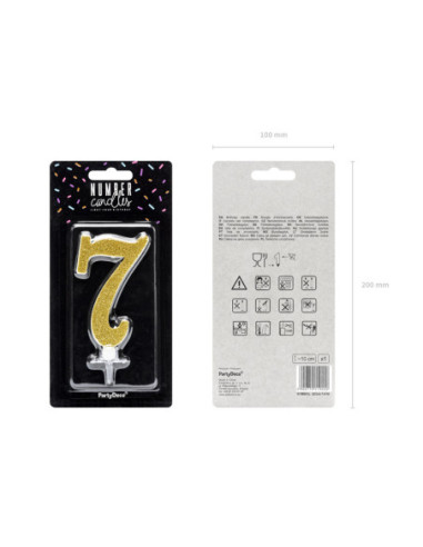 Świeczka urodzinowa Cyferka 7, złoty, 10cm