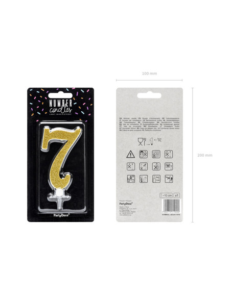 Świeczka urodzinowa Cyferka 7, złoty, 10cm
