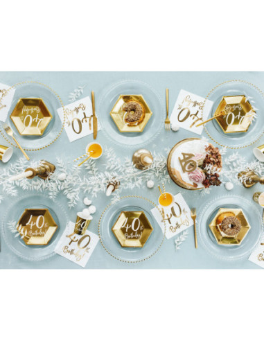 Talerzyki 40th Birthday, złoty, 20cm (1 op. / 6 szt.)