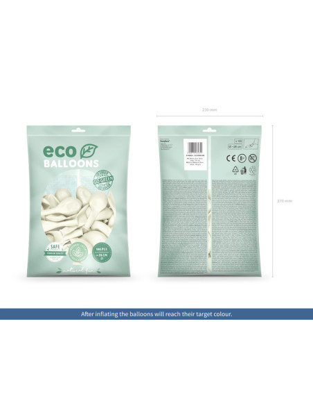 Balony Eco 26cm metalizowane, biały (1 op. / 100 szt.)