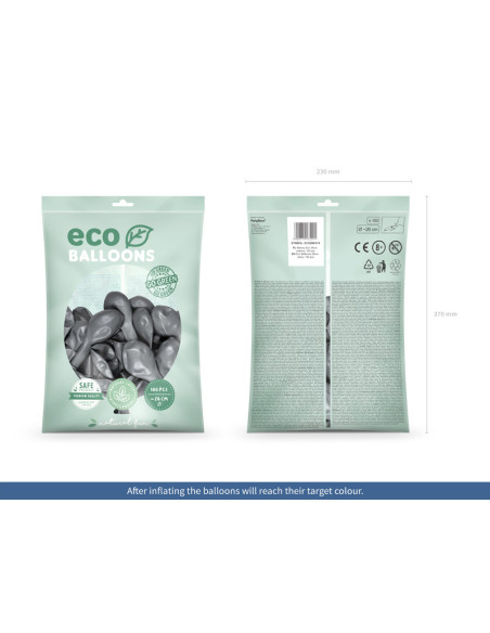 Balony Eco 26cm metalizowane, srebrny (1 op. / 100 szt.)