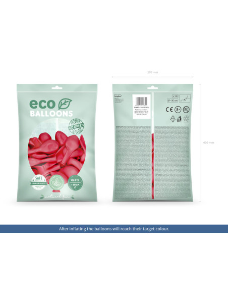 Balony Eco 30cm pastelowe, jasny czerwony (1 op. / 100 szt.)