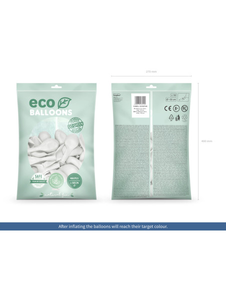 Balony Eco 30cm pastelowe, biały (1 op. / 100 szt.)