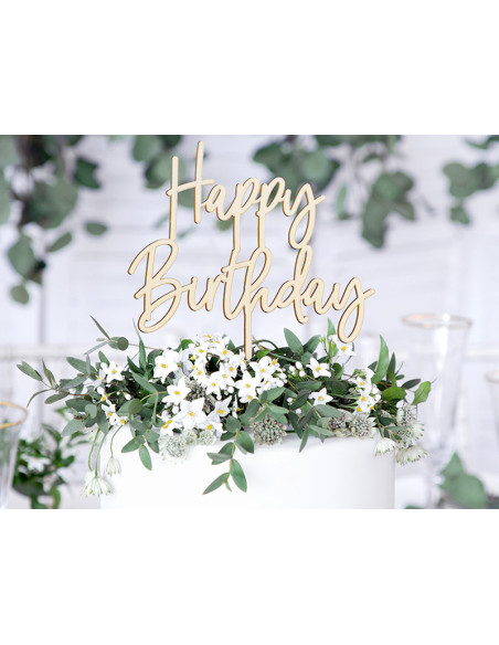 Topper drewniany Happy Birthday, 16.5cm