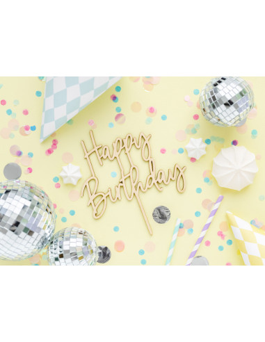 Topper drewniany Happy Birthday, 16.5cm