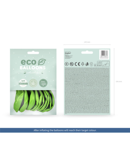Balony Eco 30cm metalizowane, zielone jabłuszko (1 op. / 10 szt.)