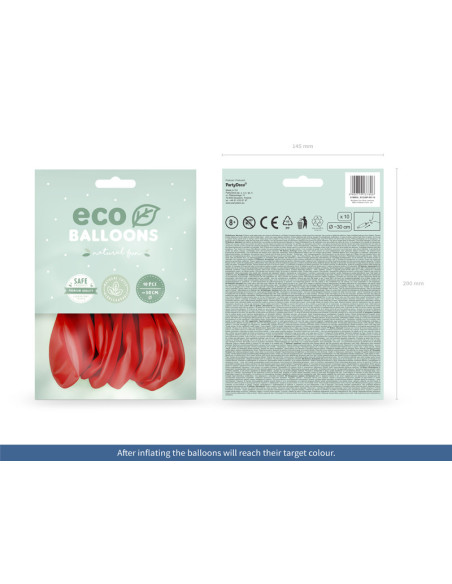 Balony Eco 30cm pastelowe, czerwony (1 op. / 10 szt.)
